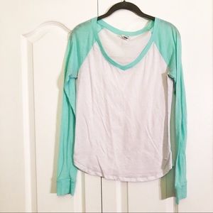 PINK Victoria’s Secret Baseball Tee White & Teal